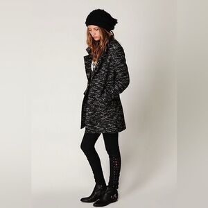 Free People Tweed Black Coat